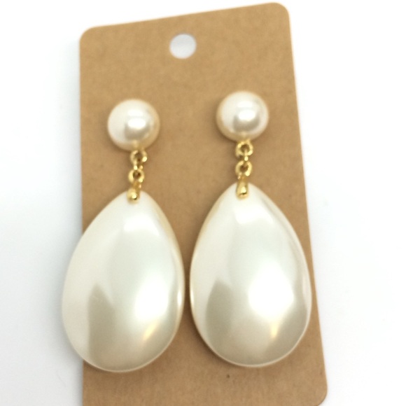 VINTAGE 80S 90S LIZ CLAIBORNE LCI TEARDROP FAUX PEARL RUNWAY EARRINGS LARGE - Picture 1 of 13
